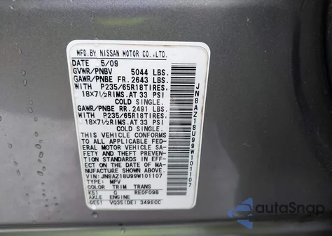 2009 Nissan Murano Sl from USA, damaged, VIN JN8AZ18U99W101107